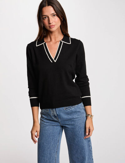 Jersey cuello polo negro mujer