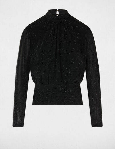 Camiseta cuello alto con strass negro mujer