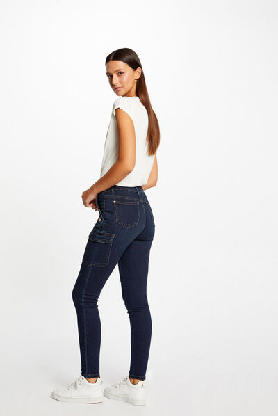 Vaquero cargo skinny con botones vaquero en bruto mujer