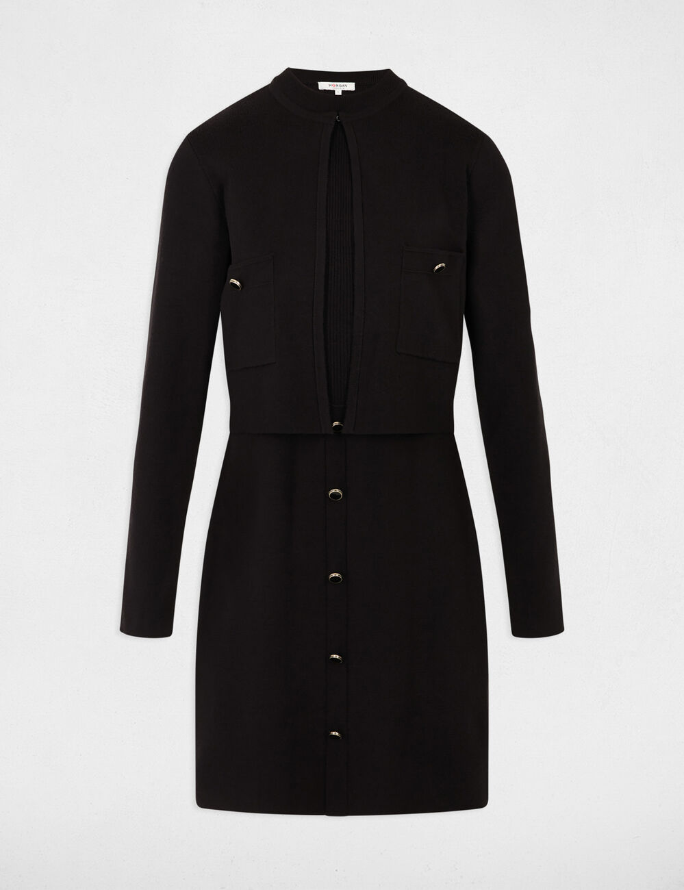 Vestido de punto efecto 2 en 1 negro mujer