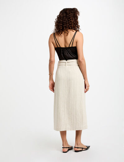 Falda midi con rayas beige mujer