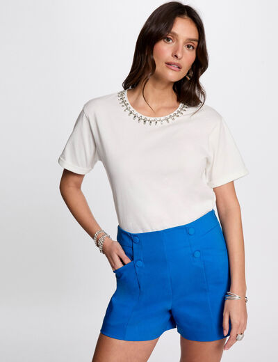 Short recto con pinzas azul eléctrico mujer
