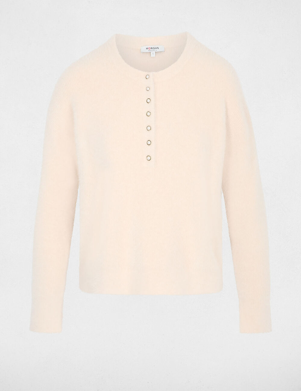 Jersey con cuello redondo y botones beige mujer