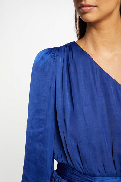 Blusa asimétrica rizada azul eléctrico mujer