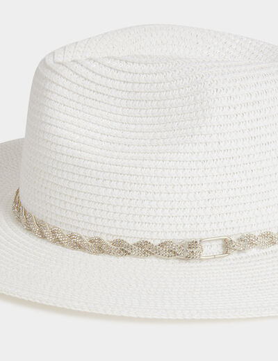 Sombrero trenzado con strass blanco mujer
