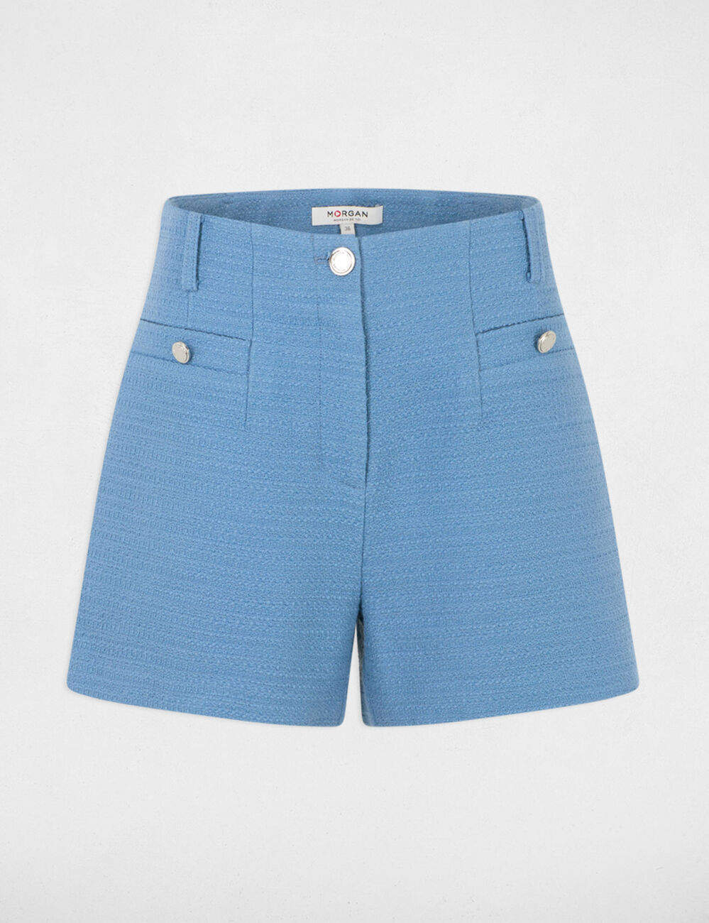 Short recto tweed bleu gris mujer