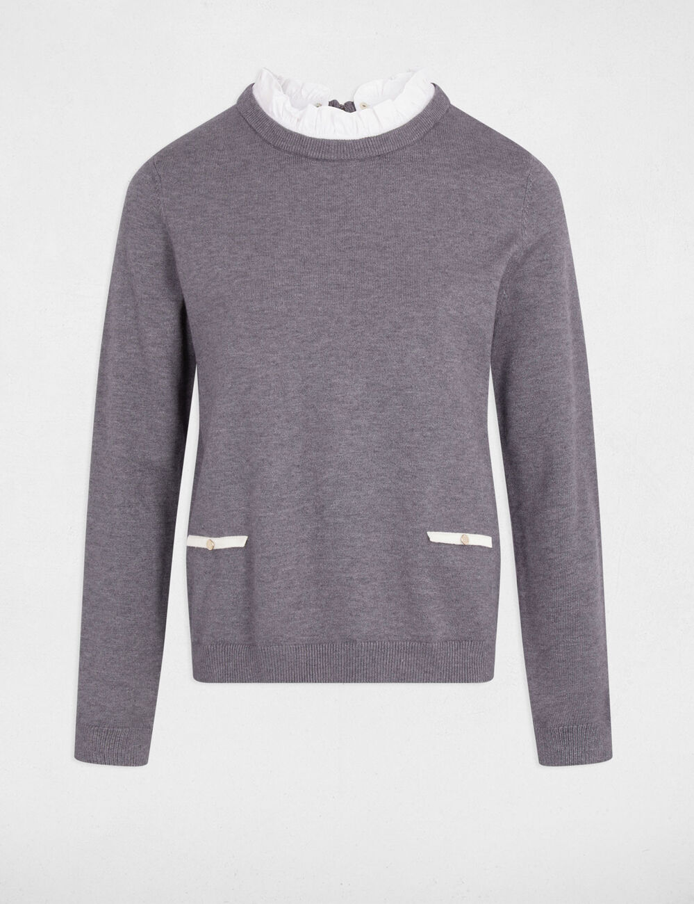 Jersey con cuello de camisa gris claro mujer