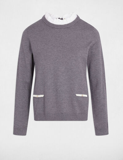 Jersey con cuello de camisa gris claro mujer