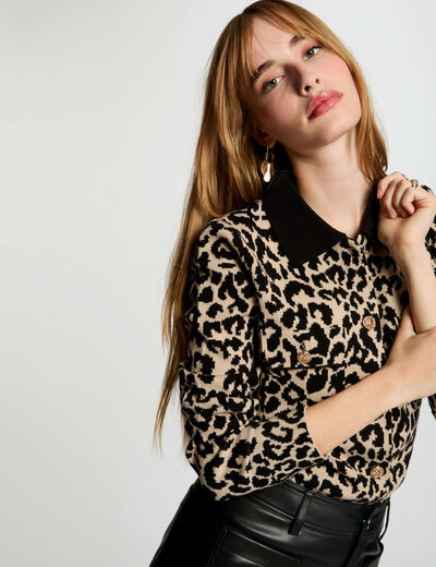 Cárdigan manga larga estampado beige mujer