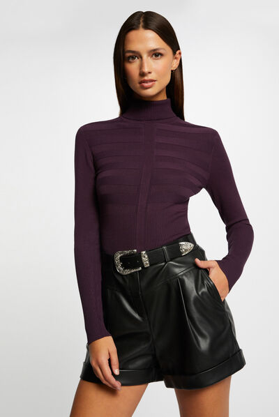 Jersey manga larga cuello de tortuga violeta mujer