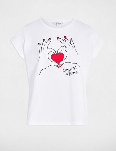Camiseta corta con inscripción blanco mujer