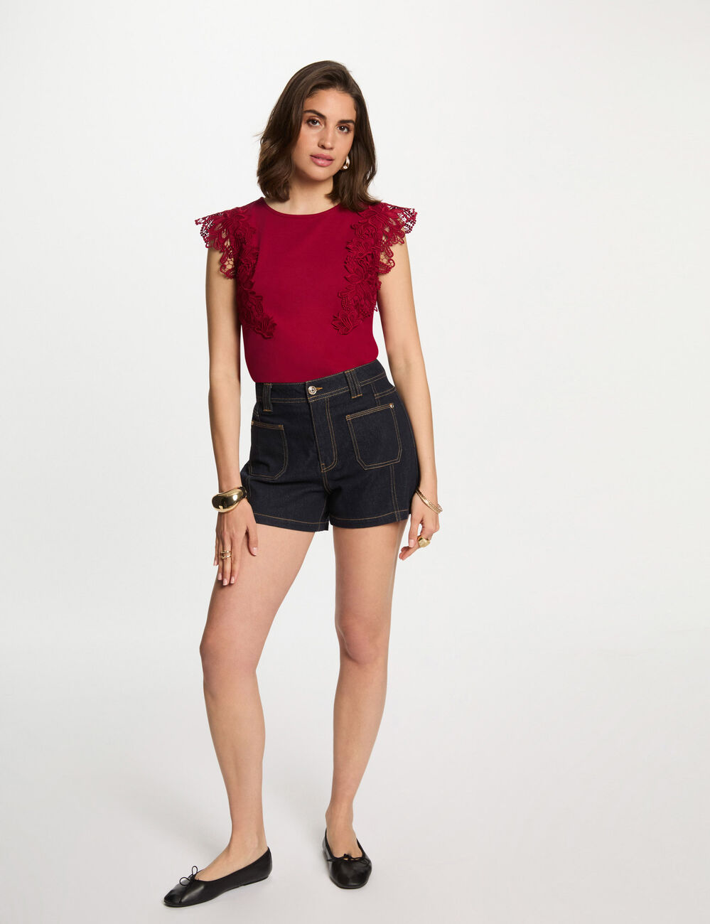 Camiseta manga corta rojo oscuro mujer