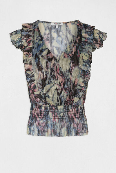 Camiseta manga corta estampado abstracto multicolor mujer