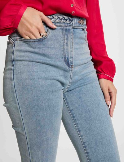 Vaquero recto con detalles trenzados denim descolorido mujer