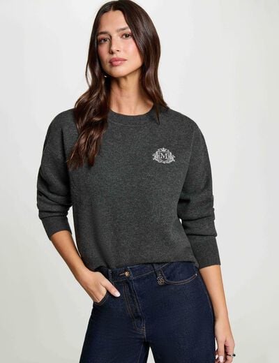 Jersey cuello redondo gris oscuro mujer