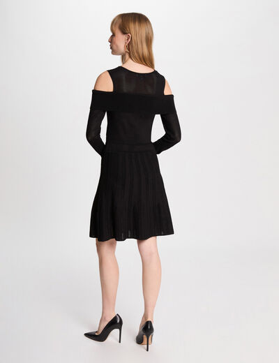 Vestido punto corto evasé negro mujer