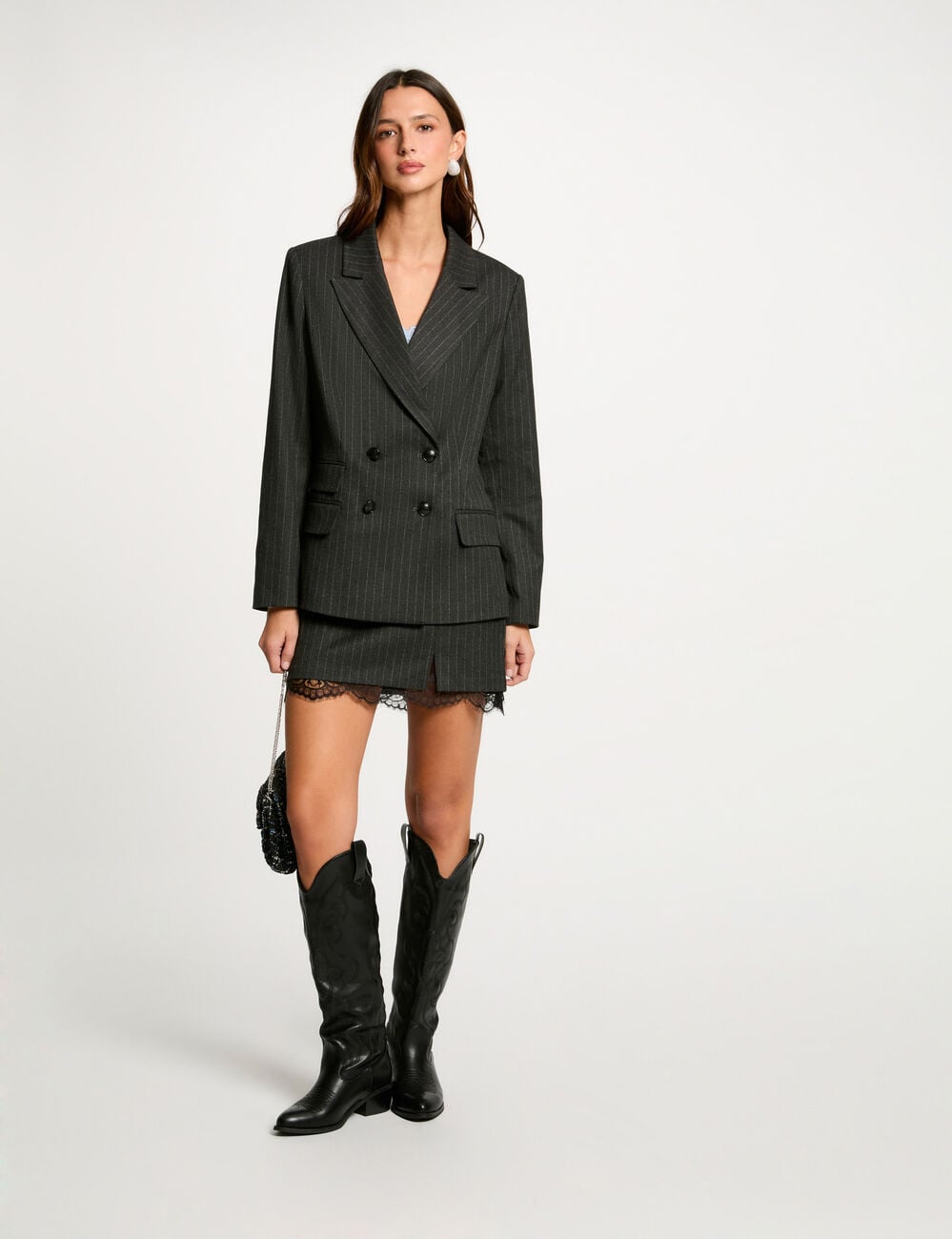 Americana con rayas gris oscuro mujer