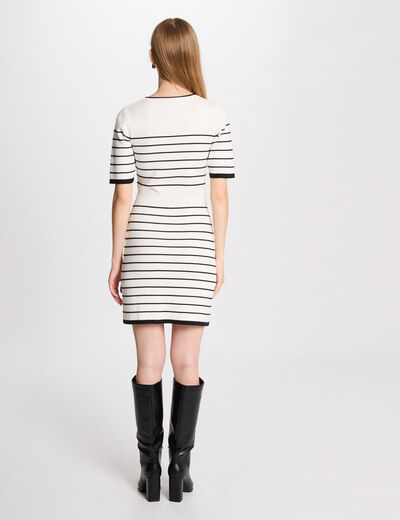 Vestido punto corto con rayas blanco mujer