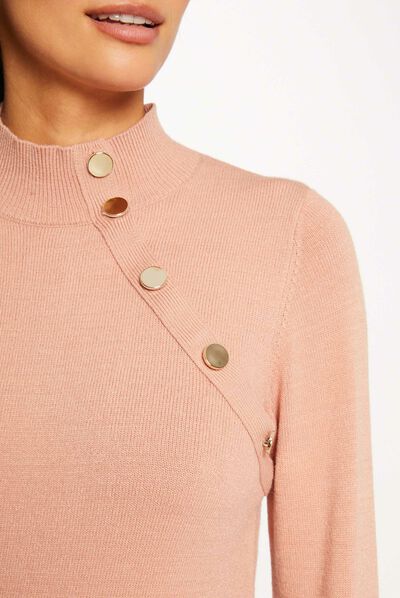 Jersey manga larga botones decorativos rosa envejecido mujer