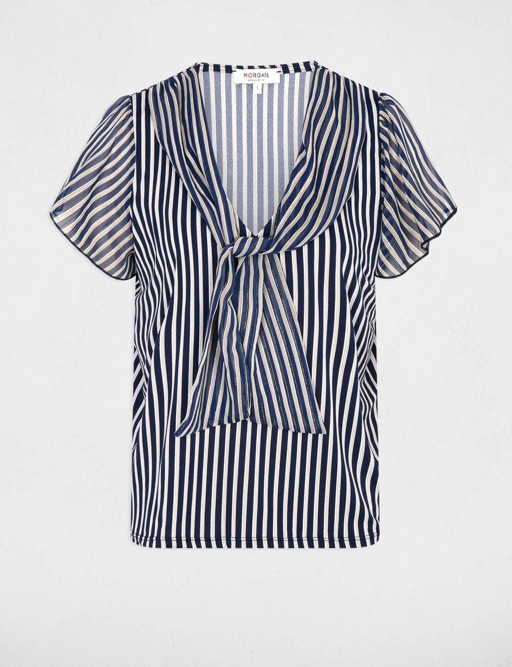 Camiseta con cuello lazada azul marino mujer