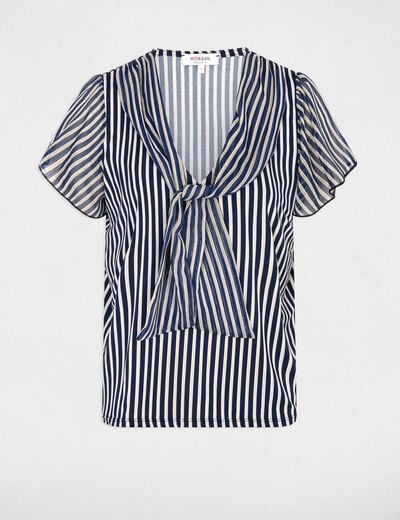 Camiseta con cuello lazada azul marino mujer