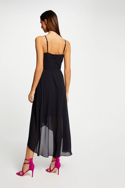 Vestido midi con tirantes finos marino mujer