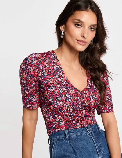 Camiseta ajustada cuello v multicolor mujer
