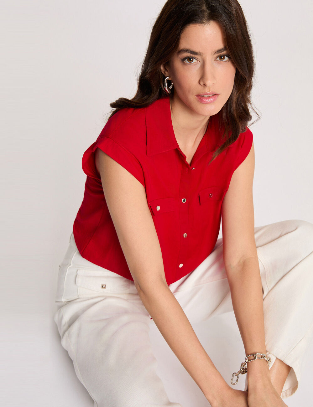 Blusa sin mangas rojo mujer