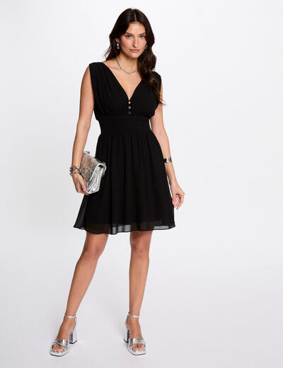 Vestido corto acampanado negro mujer