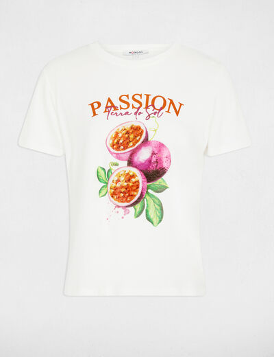 Camiseta estampada cuello redondo blanco mujer