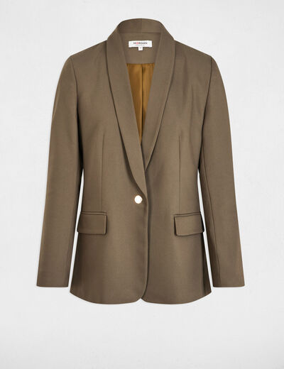 Chaqueta corta cuello chal verde caqui mujer