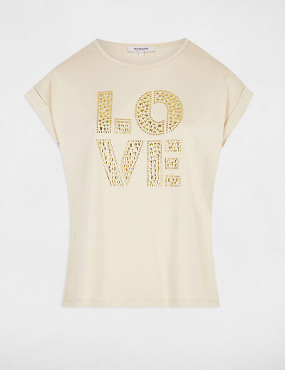 Camiseta con mensaje beige mujer