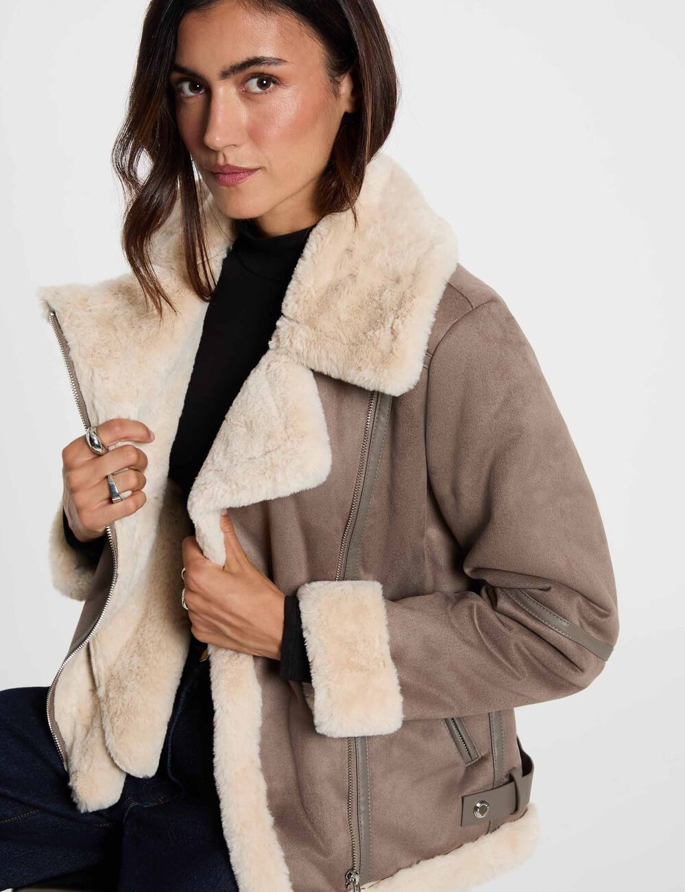 Chaqueta de antelina topo mujer