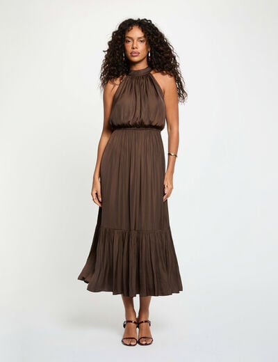 Vestido largo acampanado holgado marr&oacute;n oscuro mujer