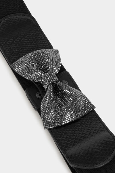 Cinturón elástico con nudo strass negro mujer