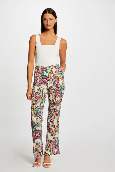 Pantalón recto holgado estampado multico mujer