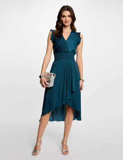 Vestido recto holgado sin mangas azul petróleo mujer
