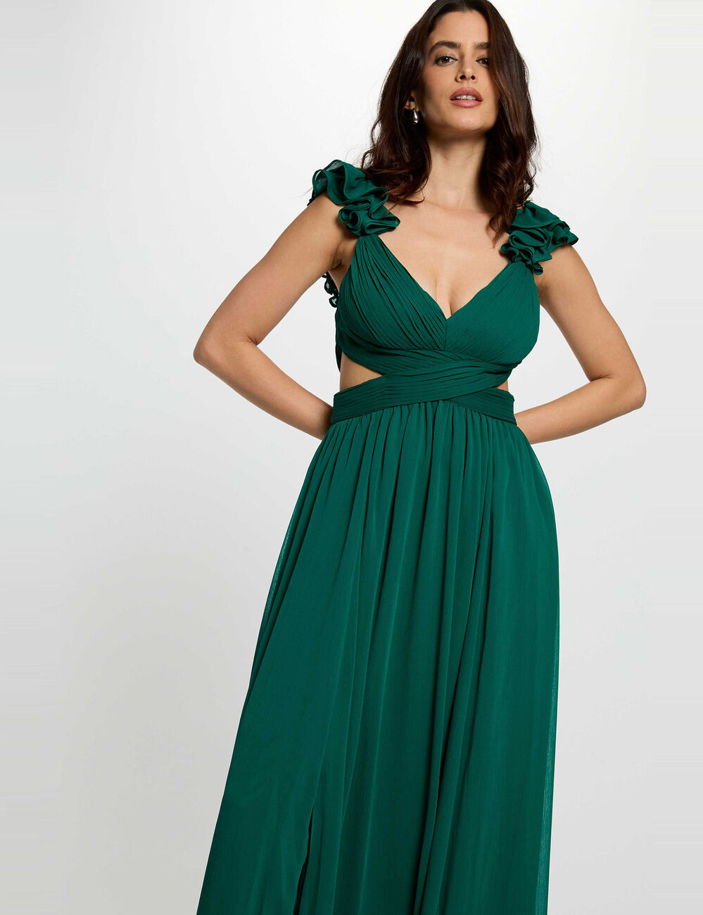 Vestido largo recto holgado verde mujer