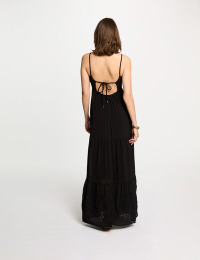 Vestido largo holgado bordado negro mujer