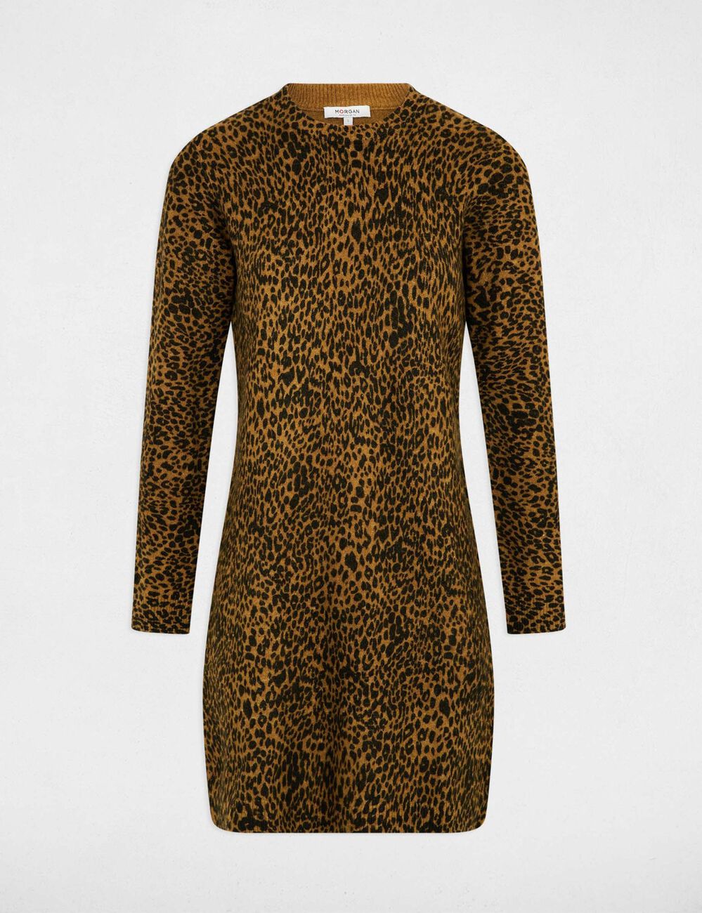 Vestido de punto estampado animal c&aacute;mel mujer