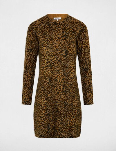 Vestido de punto estampado animal c&aacute;mel mujer
