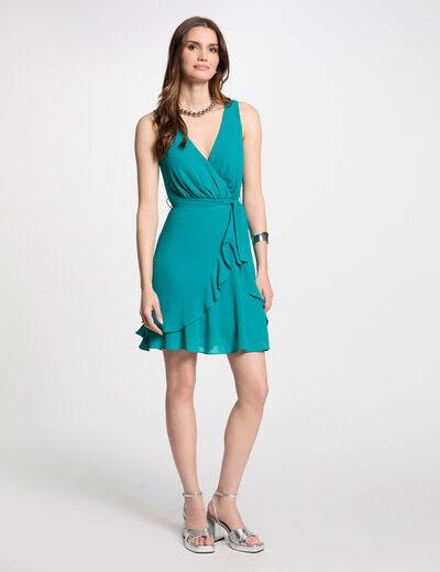 Vestido corto cruzado azul turquesa mujer
