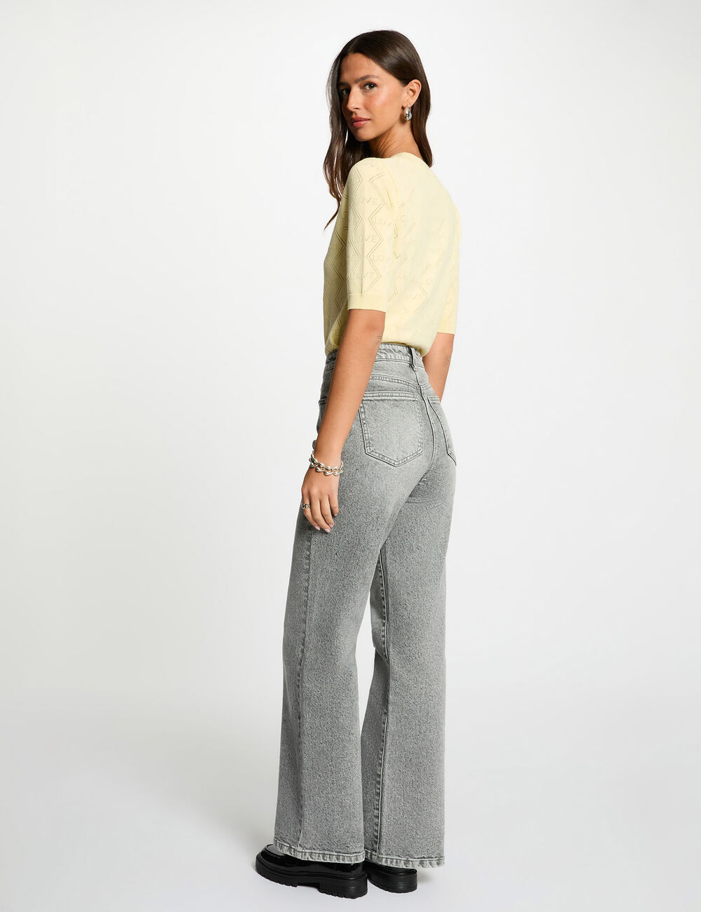 Jersey calado mangas 3/4 amarillo pastel mujer