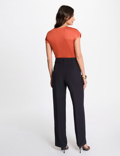 Pantalón recto con pinzas azul marino mujer