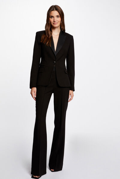 Pantal¿n de esmoquin flare con pinzas negro mujer