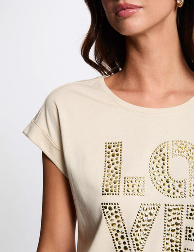 Camiseta con mensaje beige mujer