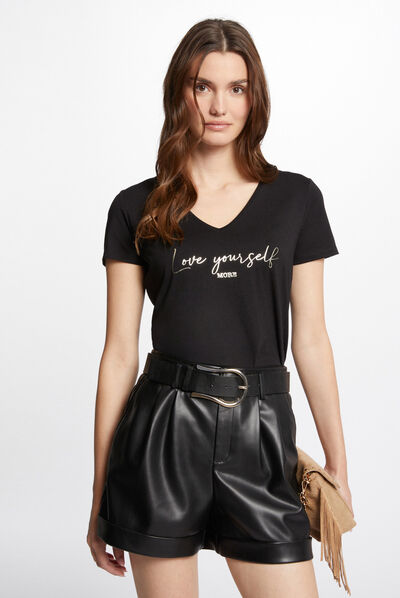 Camiseta con mensaje negro mujer