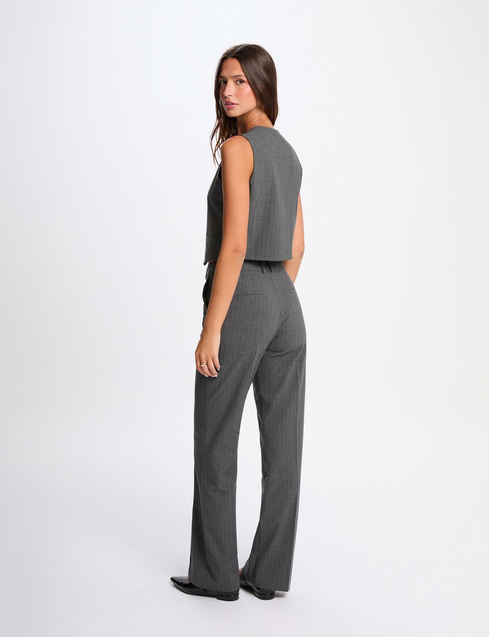 Pantal&oacute;n de pierna ancha gris moyen mujer