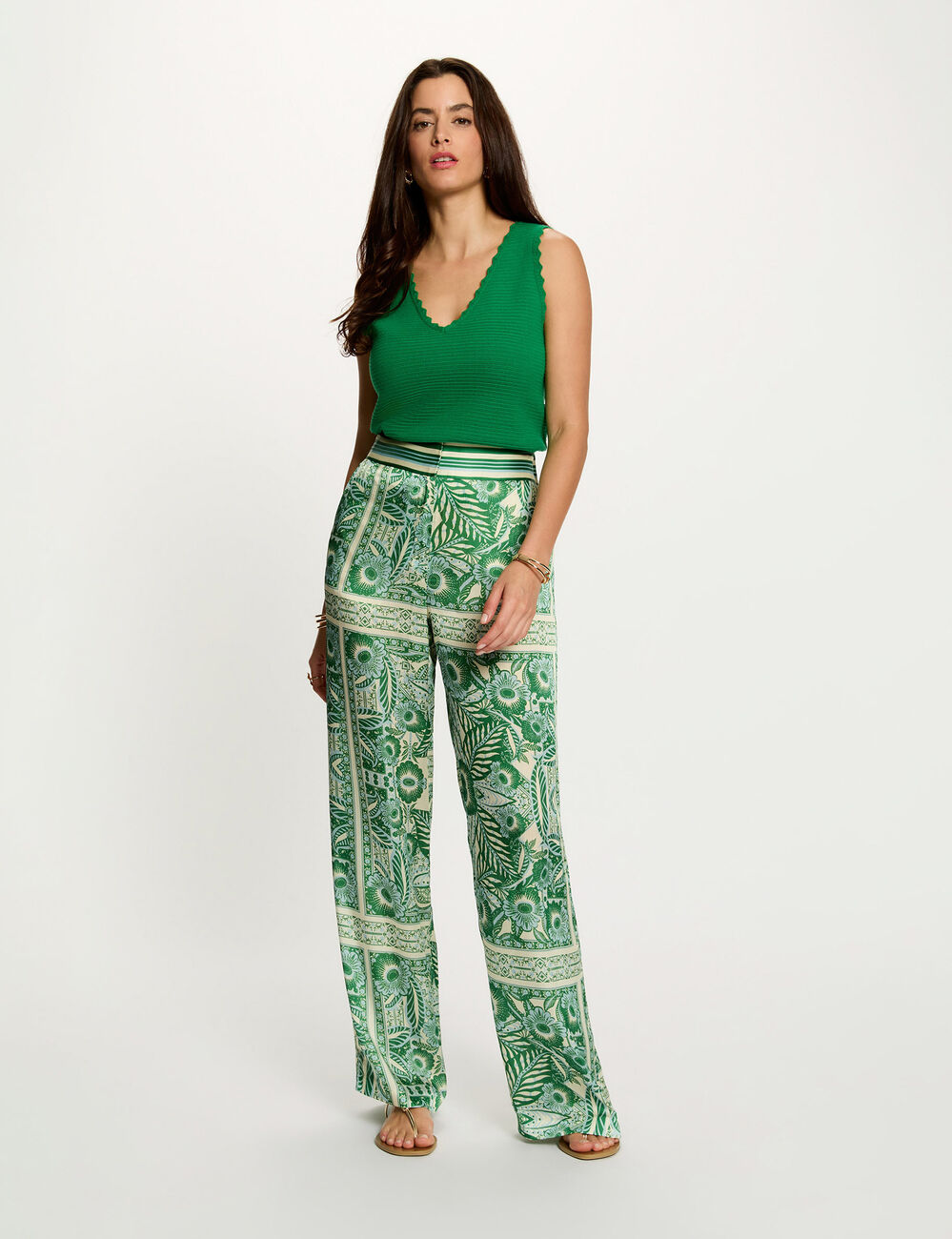 Jersey ajustado con cuello en V verde pradera mujer