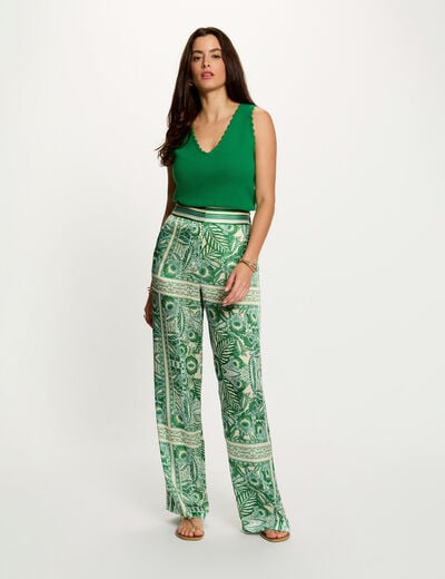 Jersey ajustado con cuello en V verde pradera mujer